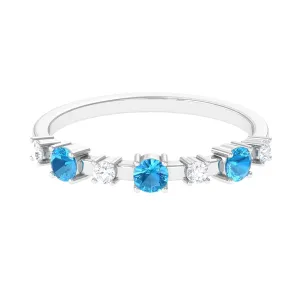 Swiss Blue Topaz and Diamond Half Eternity Ring