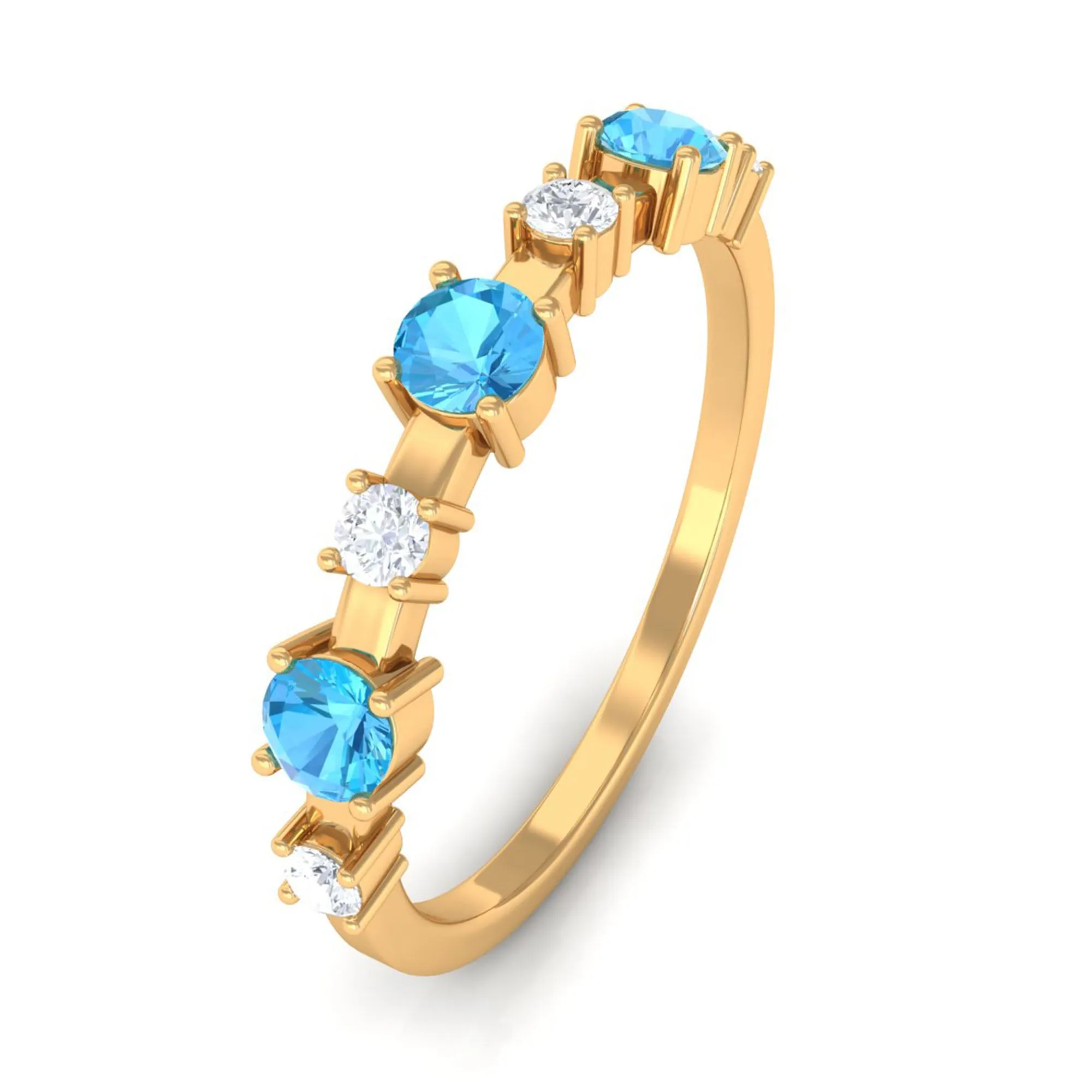 Swiss Blue Topaz and Diamond Half Eternity Ring