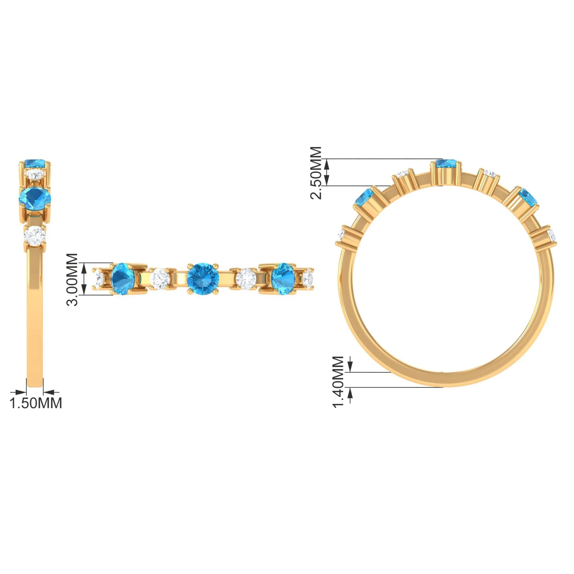 Swiss Blue Topaz and Diamond Half Eternity Ring