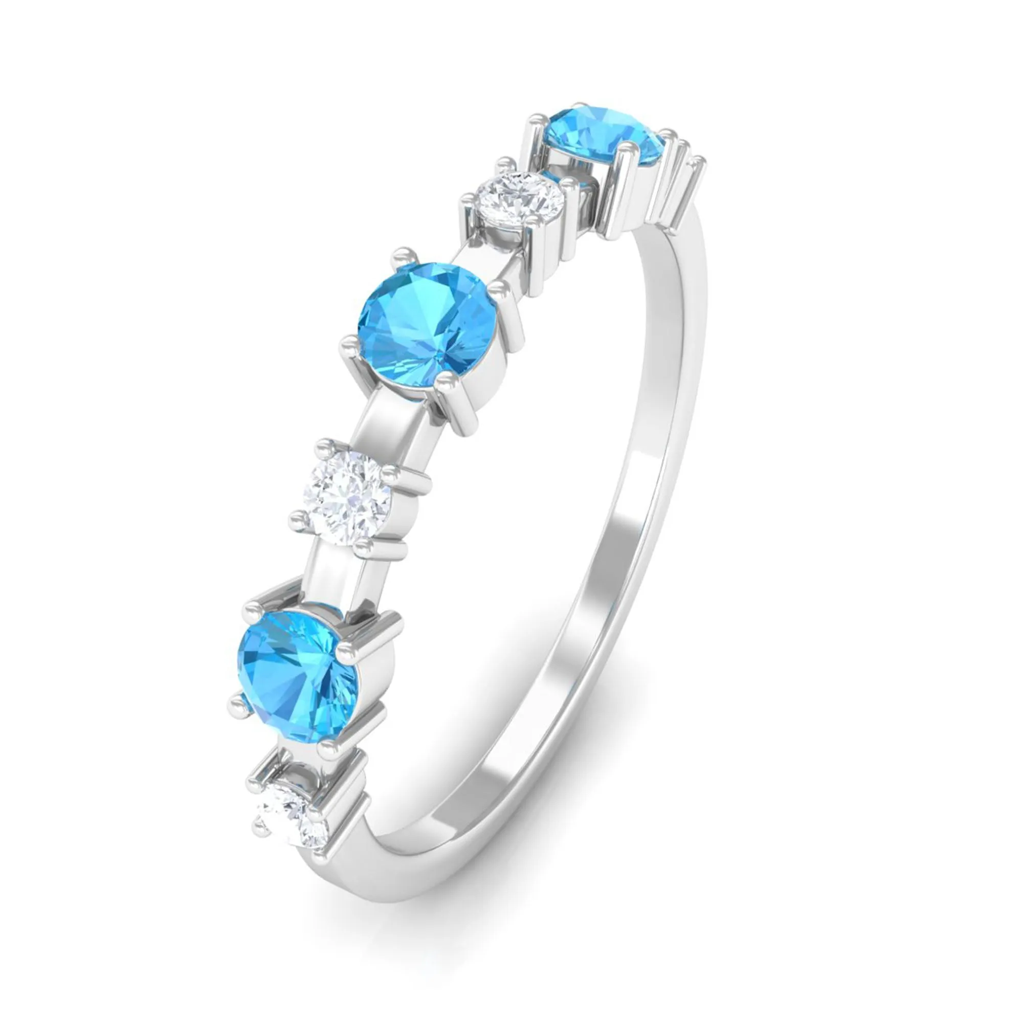 Swiss Blue Topaz and Diamond Half Eternity Ring