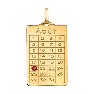 Vintage August Calendar Pendant with Ruby