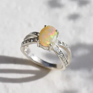 Vintage Fire Opal Ring - Natural Opal Ring - Split Paved Band