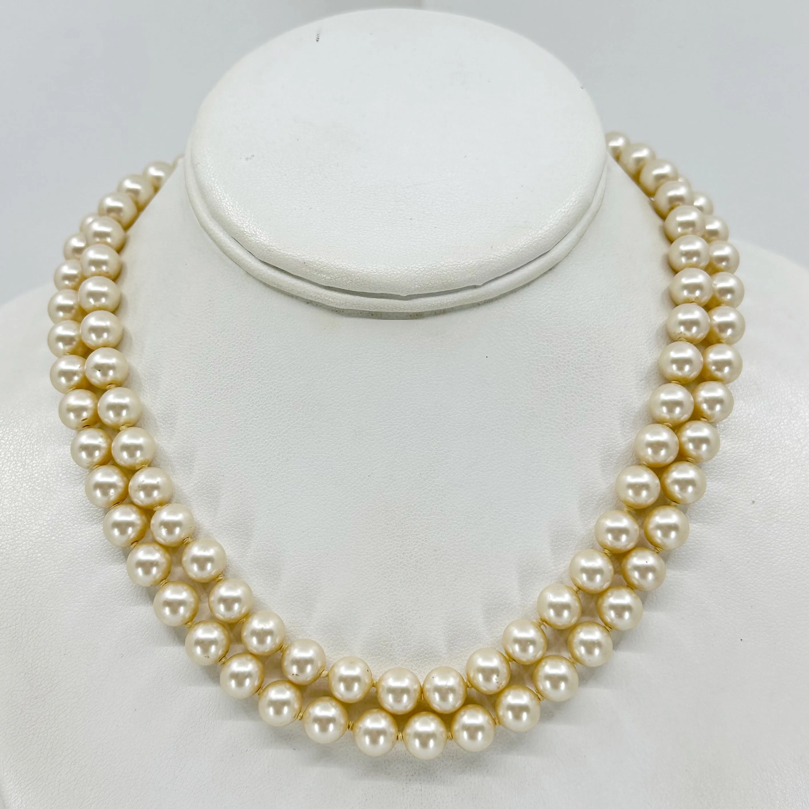 Vintage Gold filled double strand pearl & cubic zirconia necklace