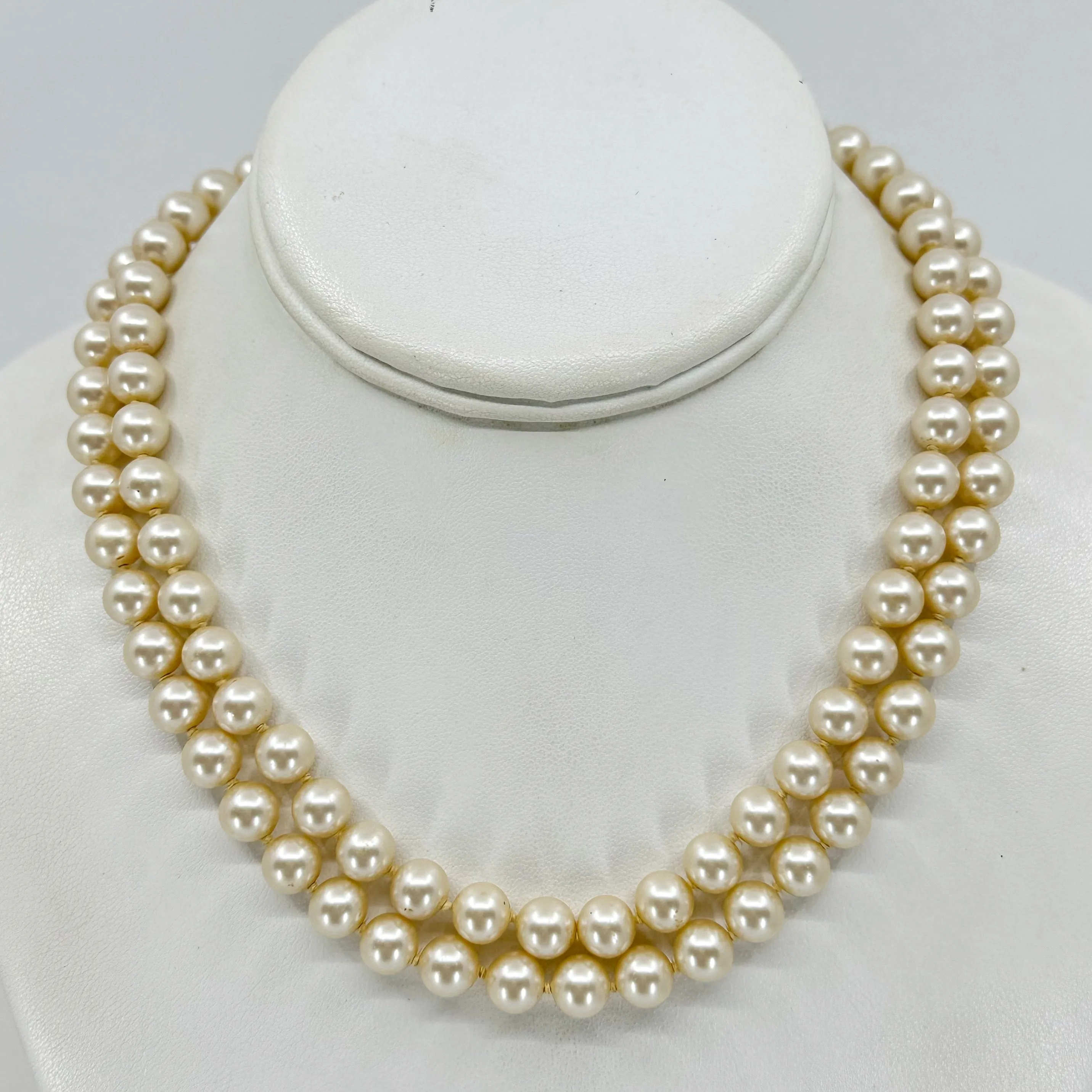 Vintage Gold filled double strand pearl & cubic zirconia necklace