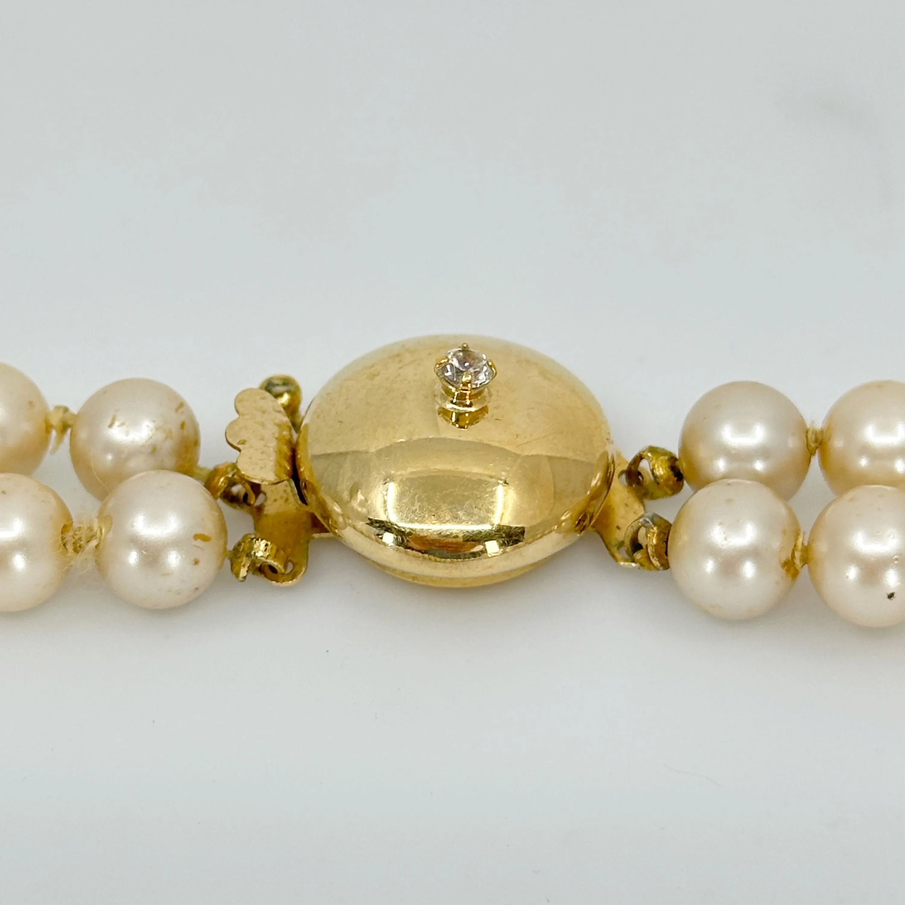 Vintage Gold filled double strand pearl & cubic zirconia necklace