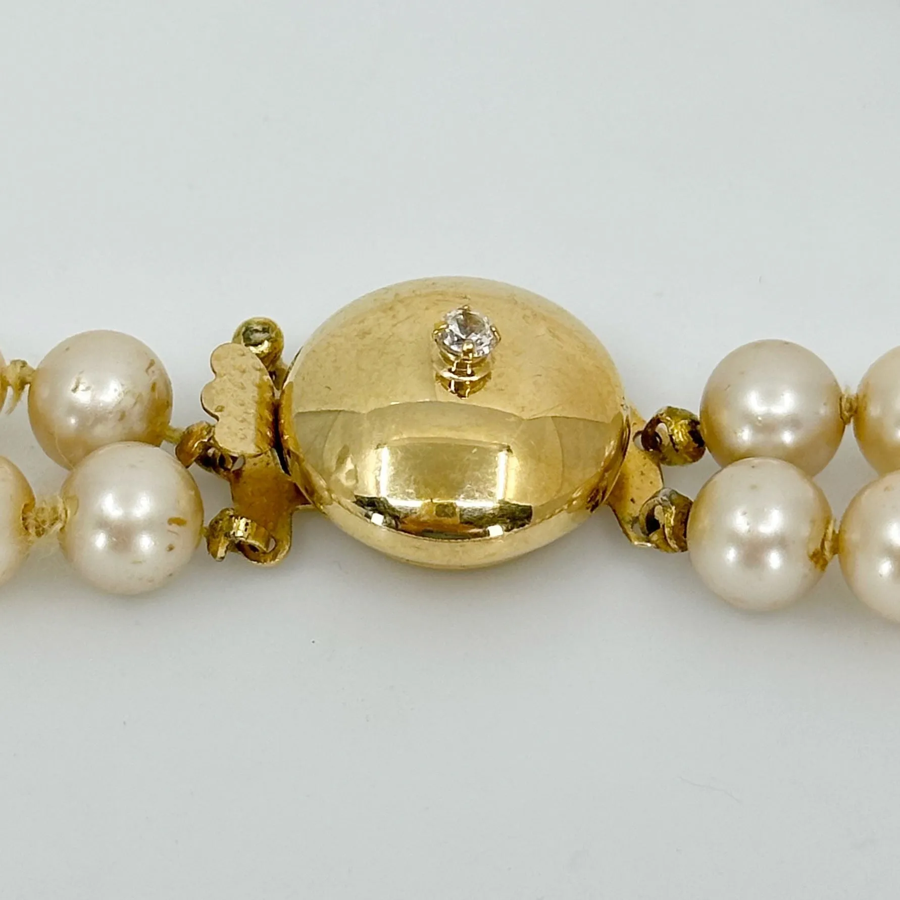 Vintage Gold filled double strand pearl & cubic zirconia necklace