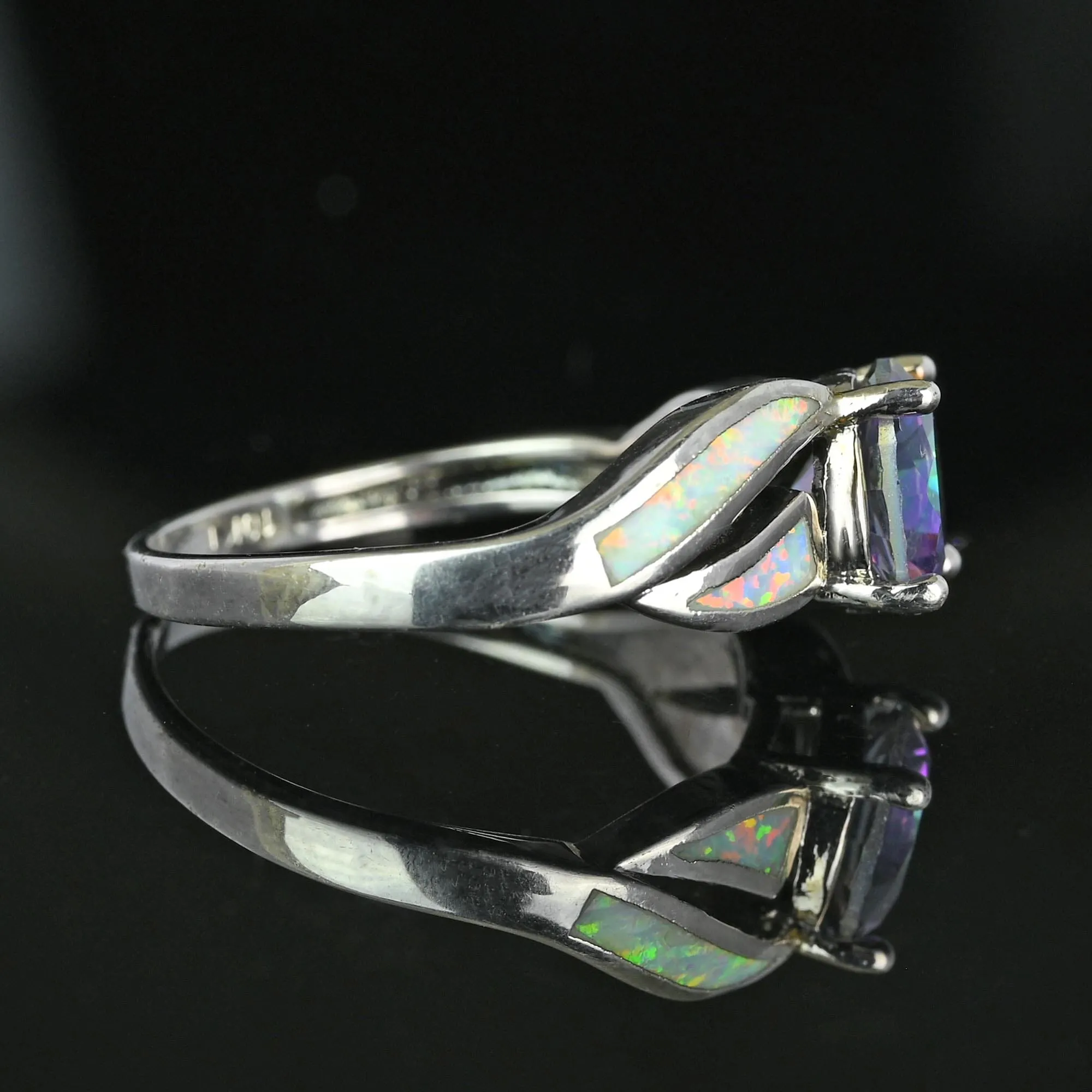 Vintage Opal Inlay Mystic Topaz Ring in 10K White Gold