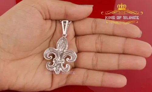 White 925 Sterling Silver Fleur De Lis Shape Pendant with 4.59ct Cubic Zirconia