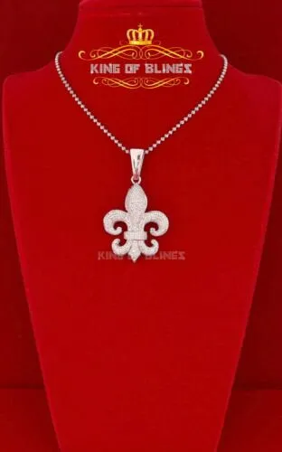 White 925 Sterling Silver Fleur De Lis Shape Pendant with 4.59ct Cubic Zirconia