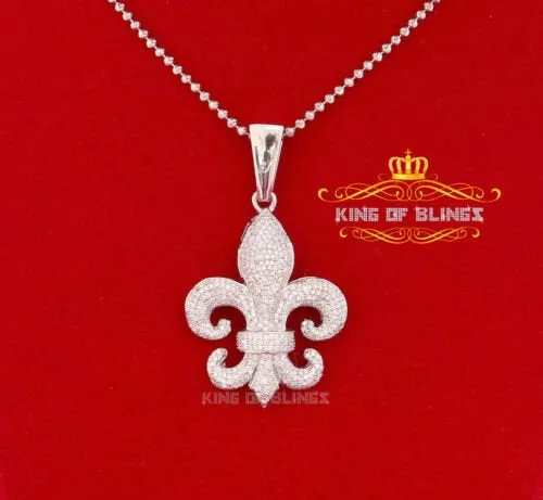 White 925 Sterling Silver Fleur De Lis Shape Pendant with 4.59ct Cubic Zirconia