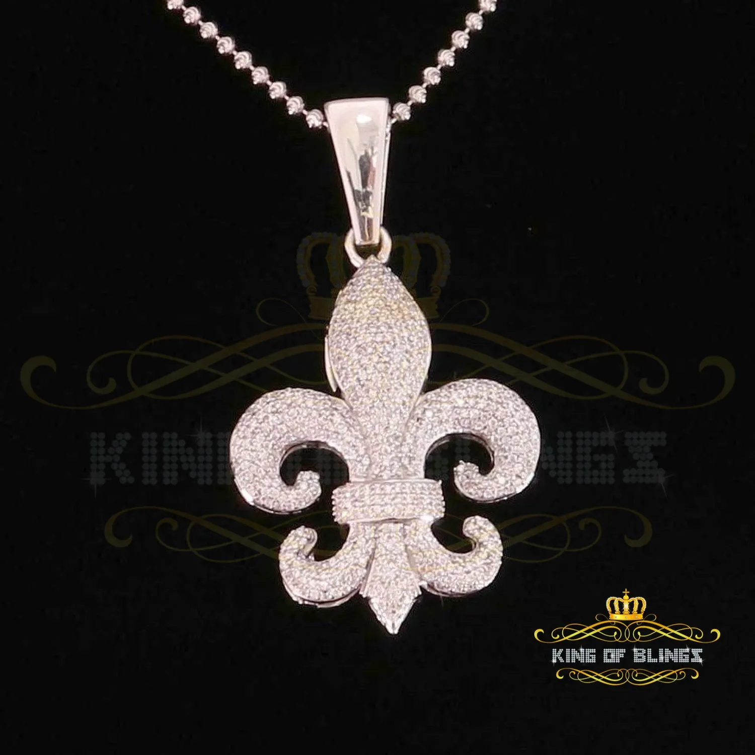 White 925 Sterling Silver Fleur De Lis Shape Pendant with 4.59ct Cubic Zirconia