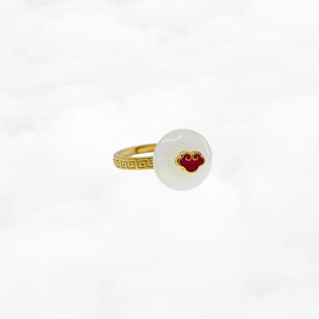 White Jade Auspicious Cloud Ring