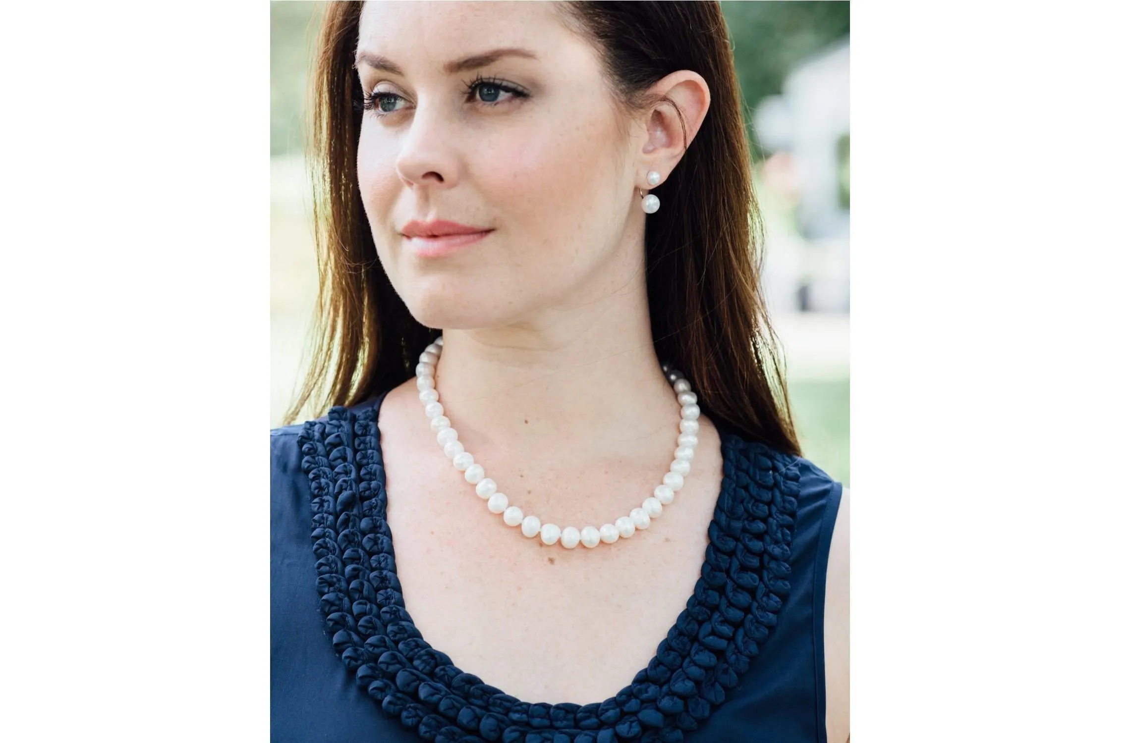 White Off-Round Freshwater Pearl Necklace 9-10mm