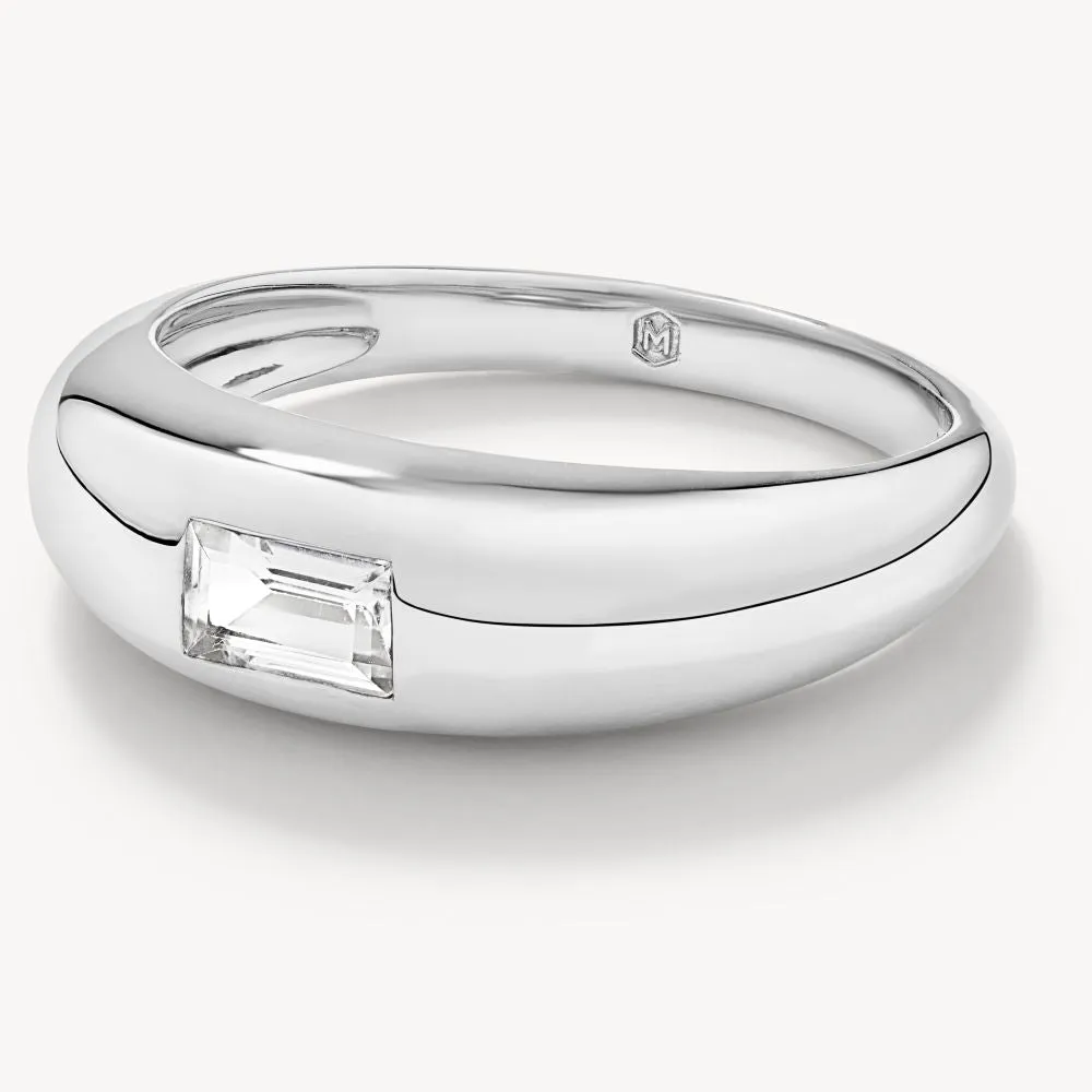 White Topaz Baguette Curve Pinky Ring in Silver