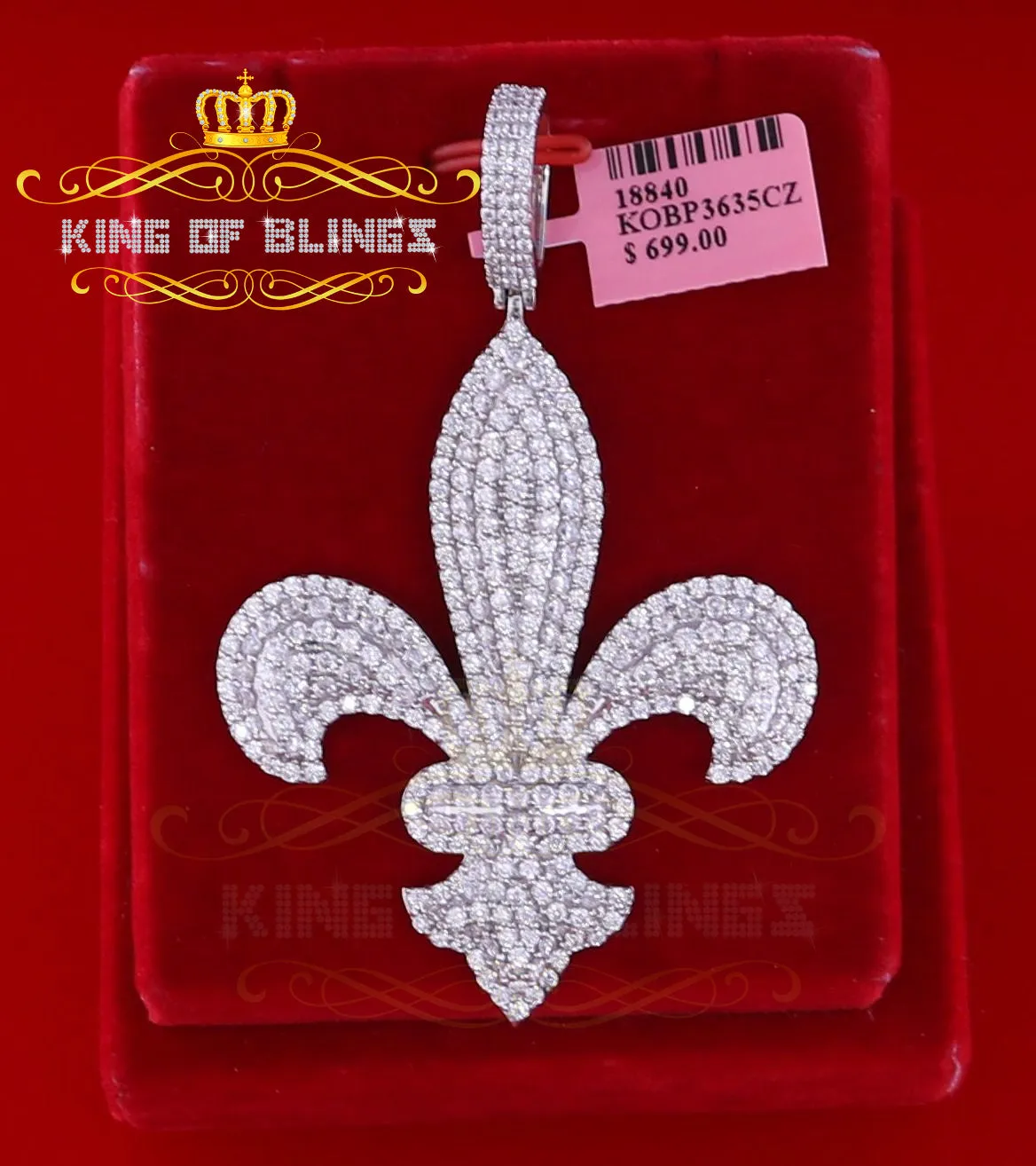 White925 Sterling Silver Fleur de Lis fancy Shape Pendant 16.56ct Cubic Zirconia