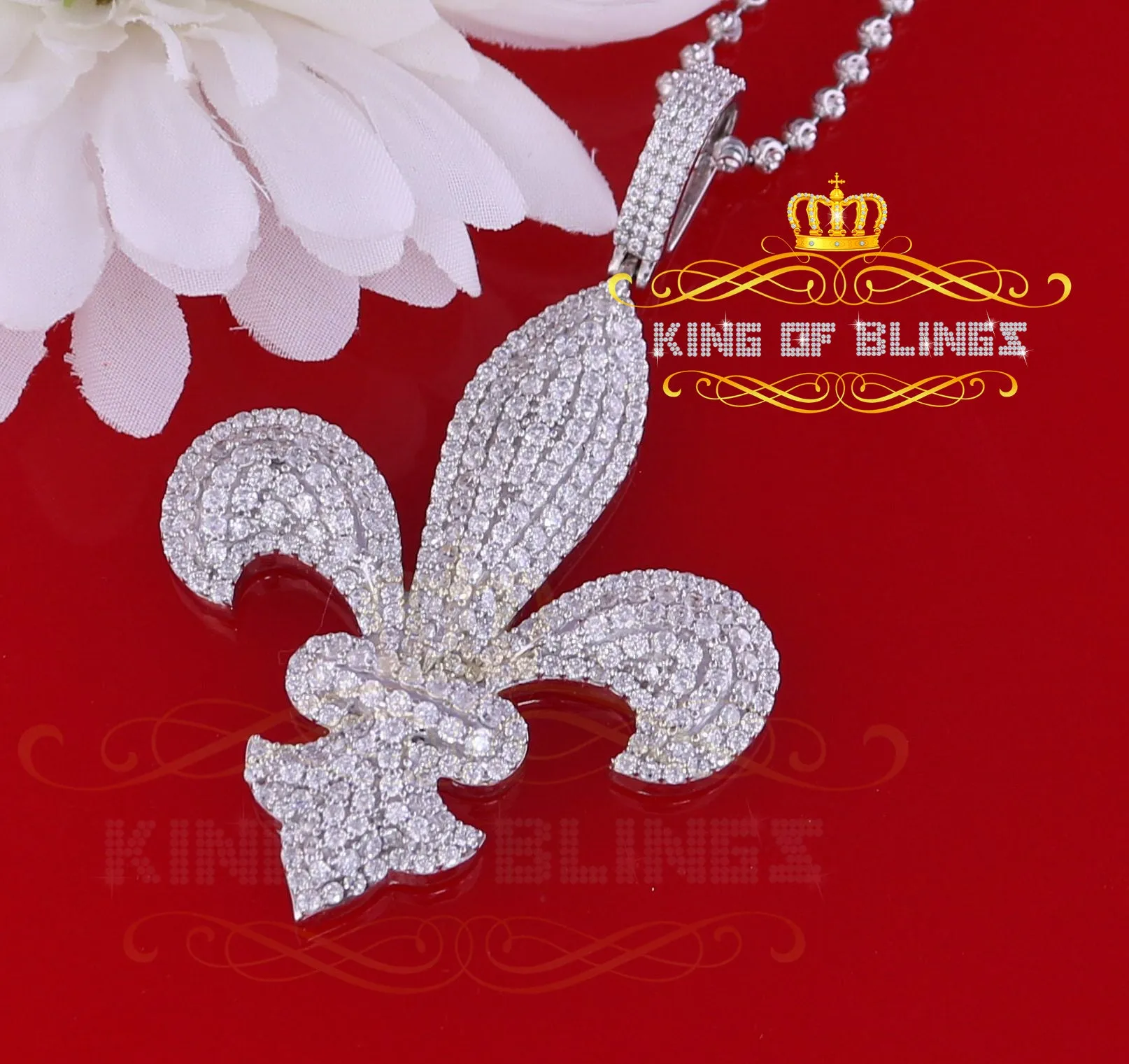 White925 Sterling Silver Fleur de Lis fancy Shape Pendant 16.56ct Cubic Zirconia