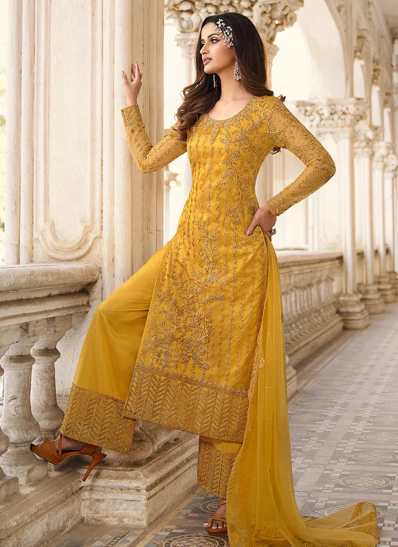 Yellow Pakistani Designer Pant Style Suit