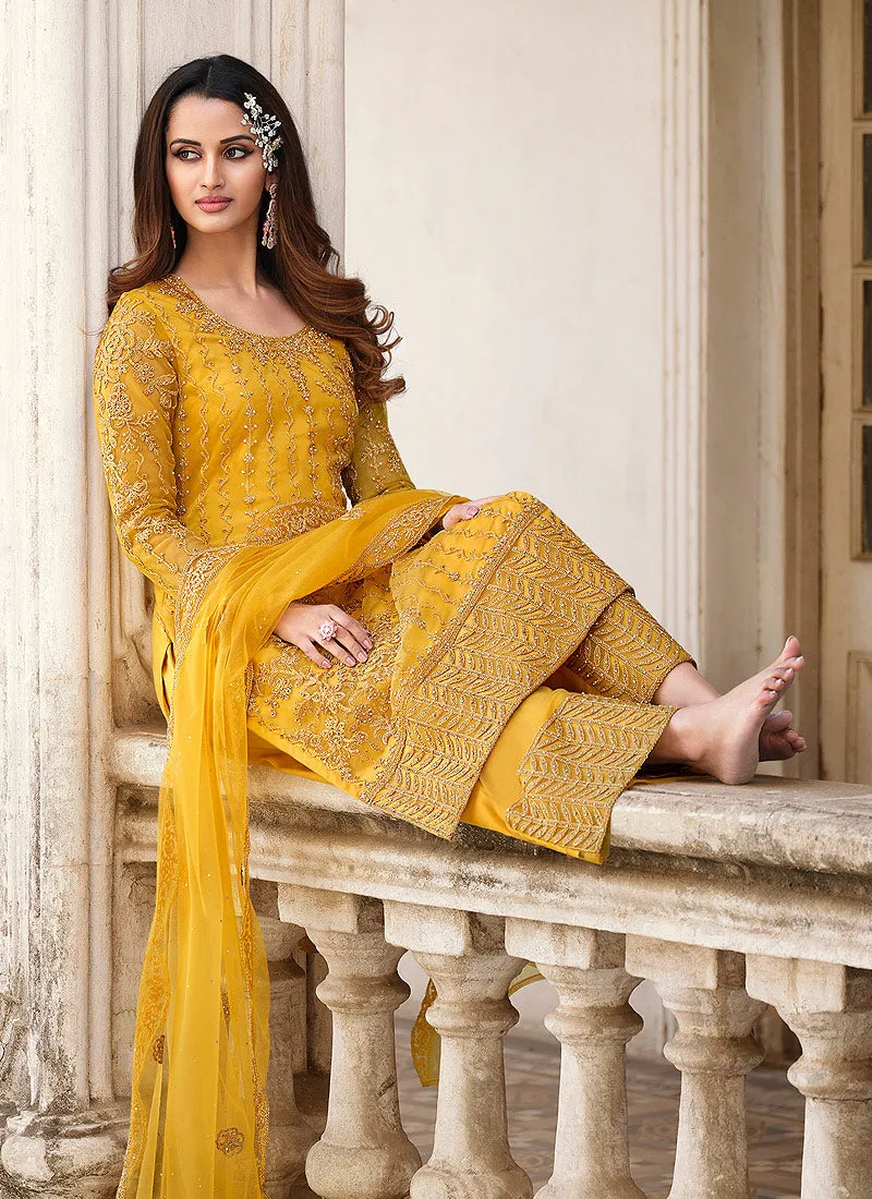 Yellow Pakistani Designer Pant Style Suit